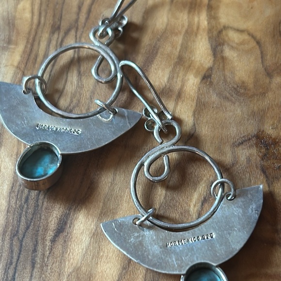 House of Bangles Hammered Sterling Turquoise Earrings From Mexico - Picture 6 of 6